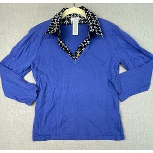 Jaclyn Smith Women's Blue Long Sleeve Anchor Print Collar Blouse Small USED